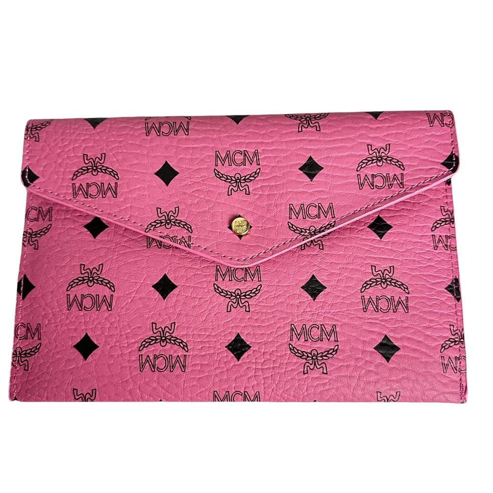 MCM Pink Leather Clutch with Gold Detail